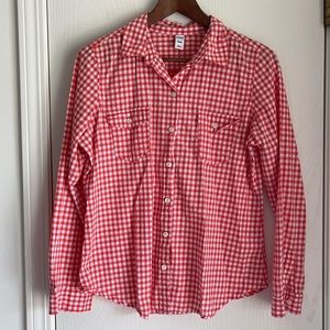 Orange & white gingham button down long sleeve Med